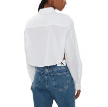 CALVIN KLEIN JEANS WOVEN LABEL CROPPED SHIRT ΠΟΥΚΑΜΙΣΟ ΓΥΝΑΙΚΕΙΟ BRIGHT WHITE