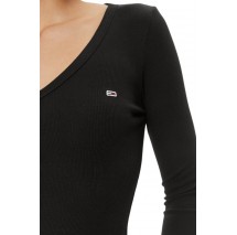 TOMMY HILFIGER TJW SLIM ESSENTIAL RIB V LS ΜΠΛΟΥΖΑ ΓΥΝΑΙΚΕΙΑ BLACK