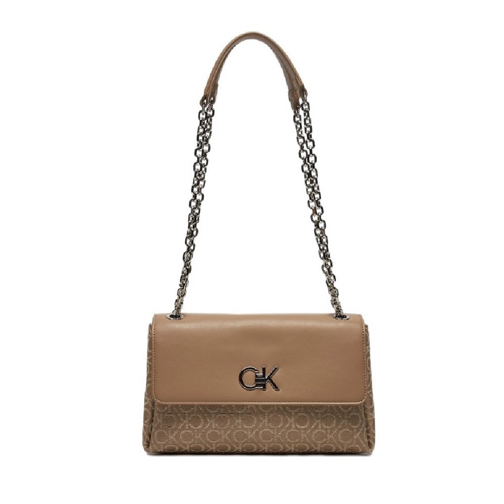 CALVIN KLEIN RE-LOCK CONV SHOULDER BAG_JQC ΤΣΑΝΤΑ ΓΥΝΑΙΚΕΙΑ BEIGE