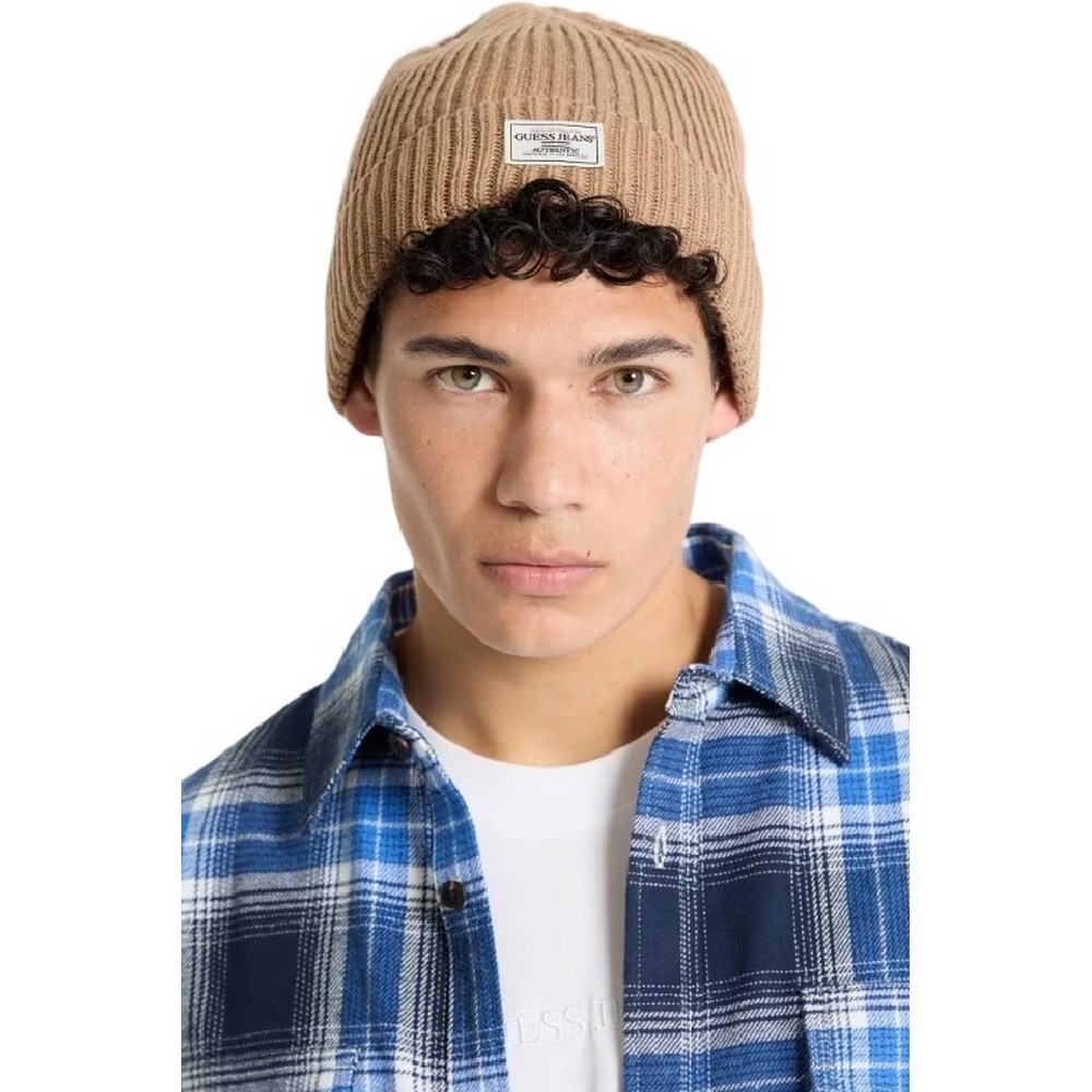 GUESS JEANS  BEANIE UNISEX ΣΚΟΥΦΟΣ ΑΝΔΡΙΚΟΣ BEIGE