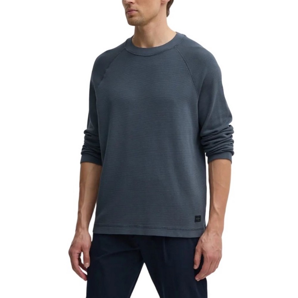 CALVIN KLEIN JEANS WASHED WOVEN LABEL WAFFLE RAGLAN ΜΠΛΟΥΖΑ ΑΝΔΡΙΚΗ DARK GREY