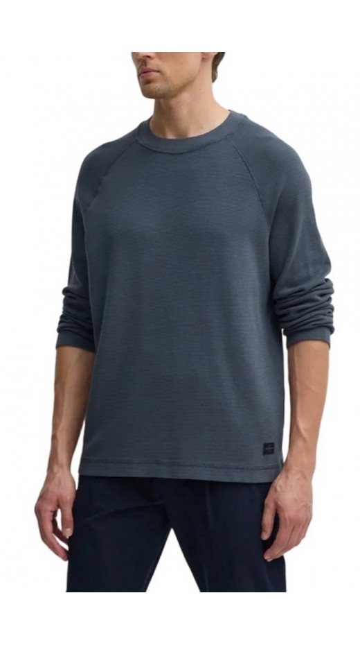 CALVIN KLEIN JEANS WASHED WOVEN LABEL WAFFLE RAGLAN ΜΠΛΟΥΖΑ ΑΝΔΡΙΚΗ DARK GREY