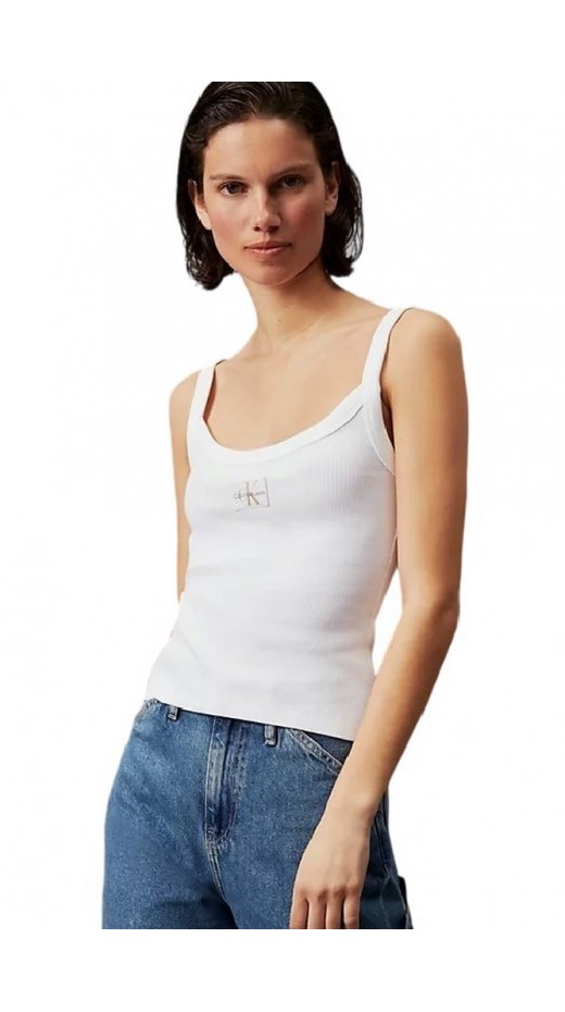 CALVIN KLEIN JEANS WOVEN LABEL RIB TANK ΤΟΠ ΓΥΝΑΙΚΕΙΟ BRIGHT WHITE