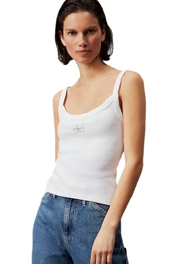 CALVIN KLEIN JEANS WOVEN LABEL RIB TANK ΤΟΠ ΓΥΝΑΙΚΕΙΟ BRIGHT WHITE