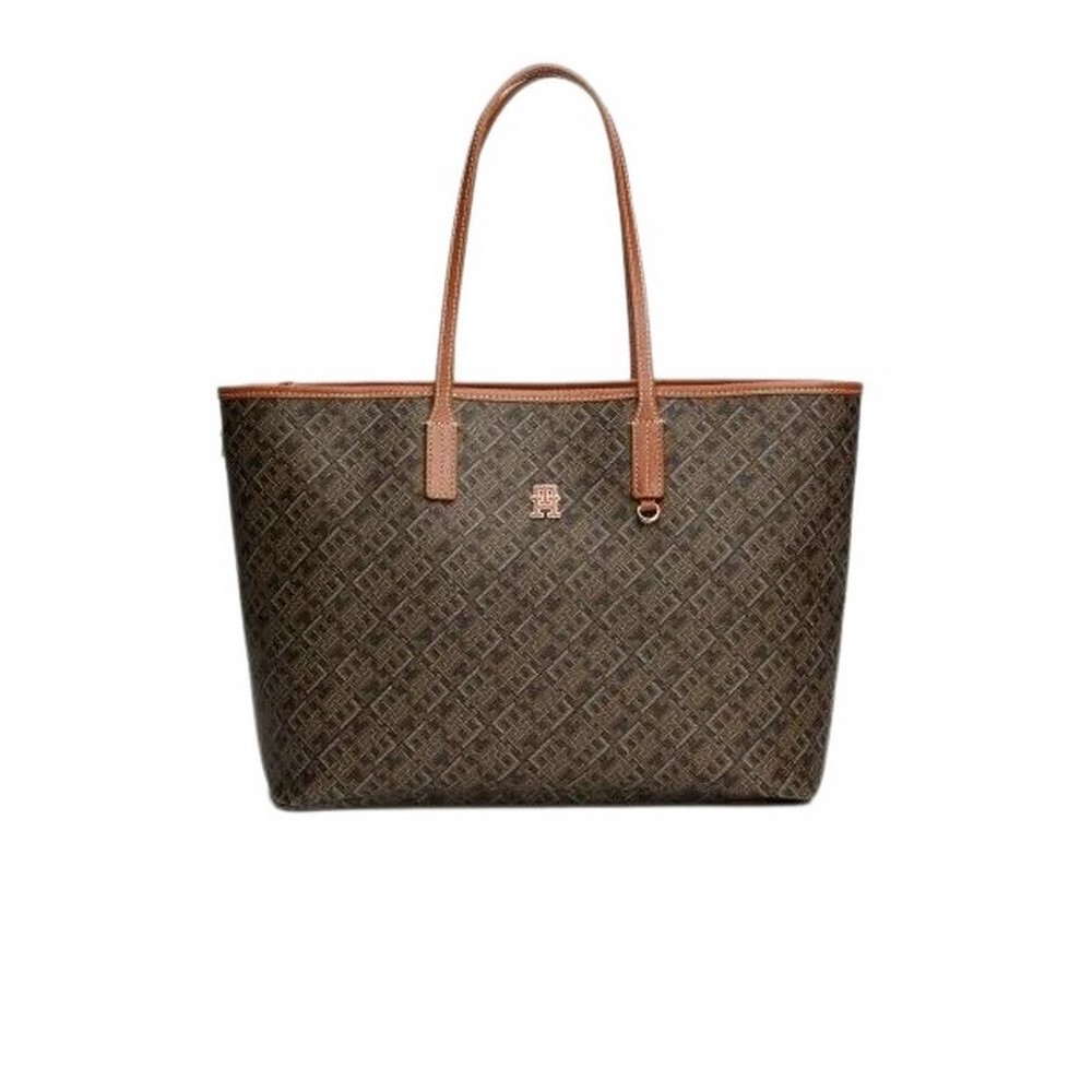 TOMMY HILFIGER MONOPLAY LEATHER TOTE ΤΣΑΝΤΑ ΓΥΝΑΙΚΕΙΑ BROWN