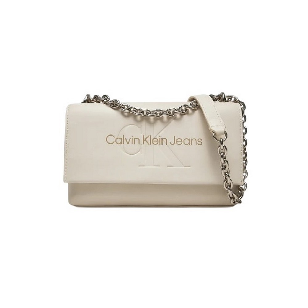 CALVIN KLEIN JEANS SCULPTED EW FLAP W/CHAIN25 MONO ΤΣΑΝΤΑ ΓΥΝΑΙΚΕΙΑ EGGSHELL