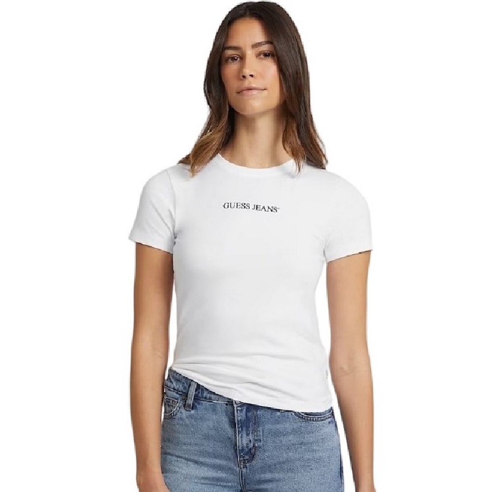 GUESS JEANS SLIM LOGO PRINT TEE T-SHIRT ΜΠΛΟΥΖΑ ΓΥΝΑΙΚΕΙΑ WHITE