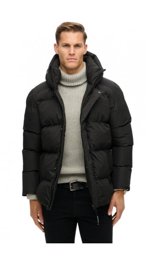 SUPERDRY D2 SDCD HOODED 5 BAFFLE SPORTS PUFFER ΜΠΟΥΦΑΝ ΑΝΔΡΙΚΟ BLACK