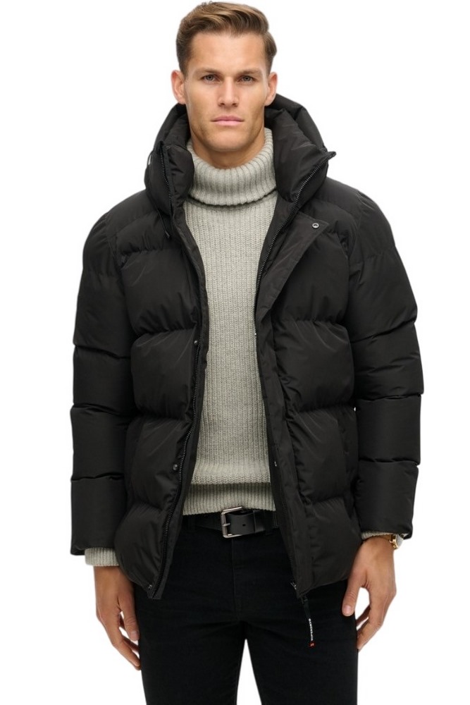 SUPERDRY D2 SDCD HOODED 5 BAFFLE SPORTS PUFFER ΜΠΟΥΦΑΝ ΑΝΔΡΙΚΟ BLACK