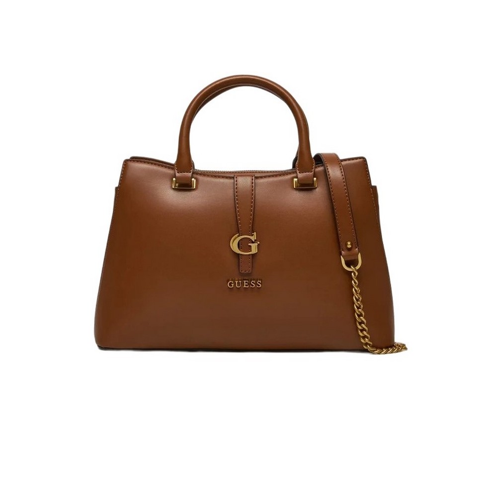 GUESS KUBA TRI COMPARTMENT SATCHEL ΤΣΑΝΤΑ ΓΥΝΑΙΚΕΙΑ COGNAC