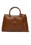 GUESS KUBA TRI COMPARTMENT SATCHEL ΤΣΑΝΤΑ ΓΥΝΑΙΚΕΙΑ COGNAC