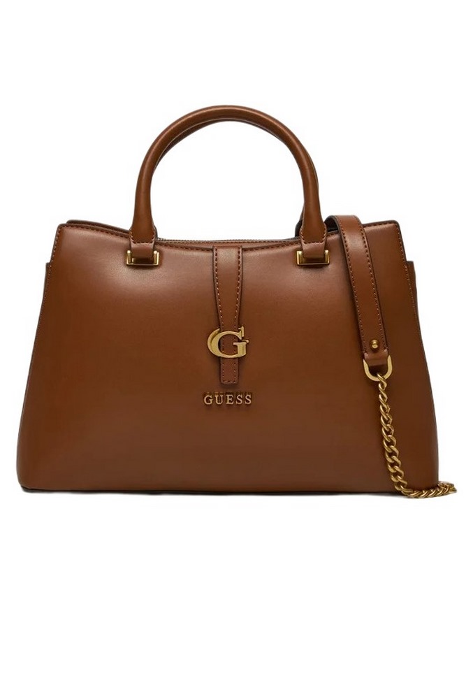 GUESS KUBA TRI COMPARTMENT SATCHEL ΤΣΑΝΤΑ ΓΥΝΑΙΚΕΙΑ COGNAC