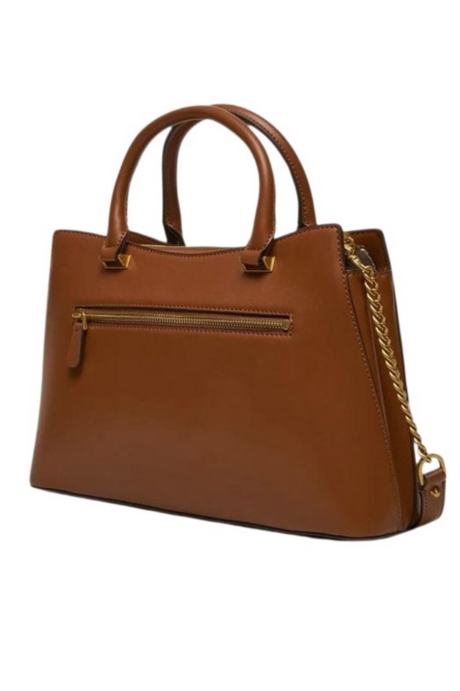 GUESS KUBA TRI COMPARTMENT SATCHEL ΤΣΑΝΤΑ ΓΥΝΑΙΚΕΙΑ COGNAC