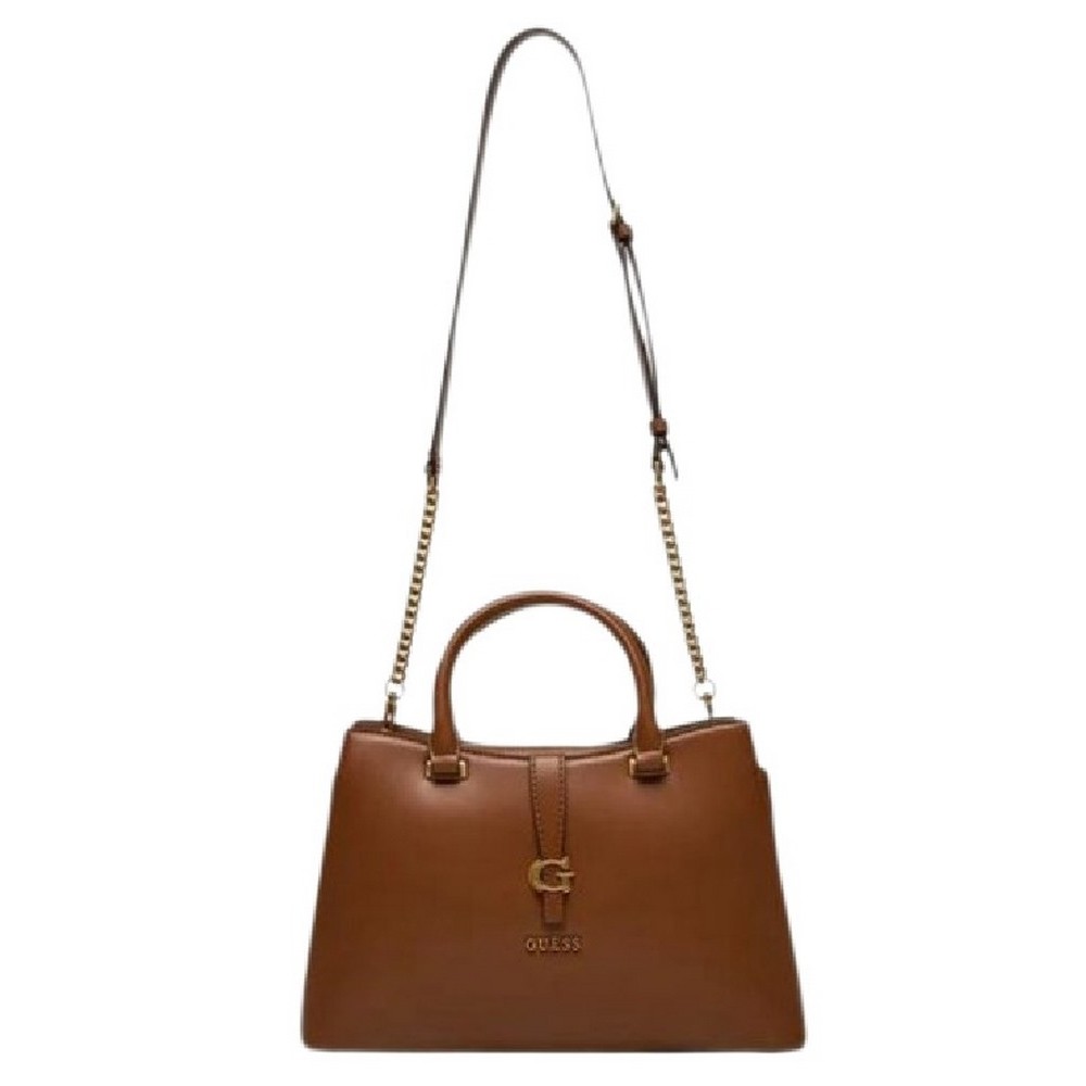 GUESS KUBA TRI COMPARTMENT SATCHEL ΤΣΑΝΤΑ ΓΥΝΑΙΚΕΙΑ COGNAC