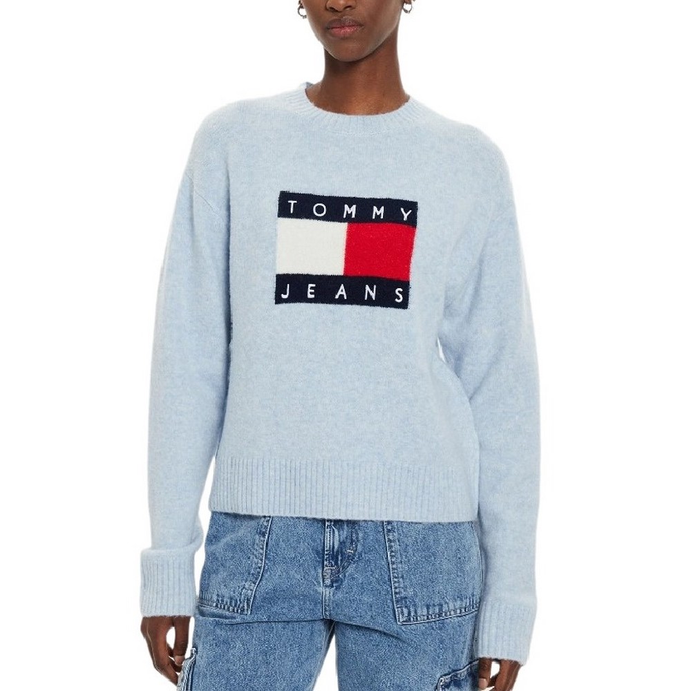 TOMMY JEANS MELANGE FLAG SWEATER EXT ΠΛΕΚΤΗ ΜΠΛΟΥΖΑ ΓΥΝΑΙΚΕΙΑ CIEL