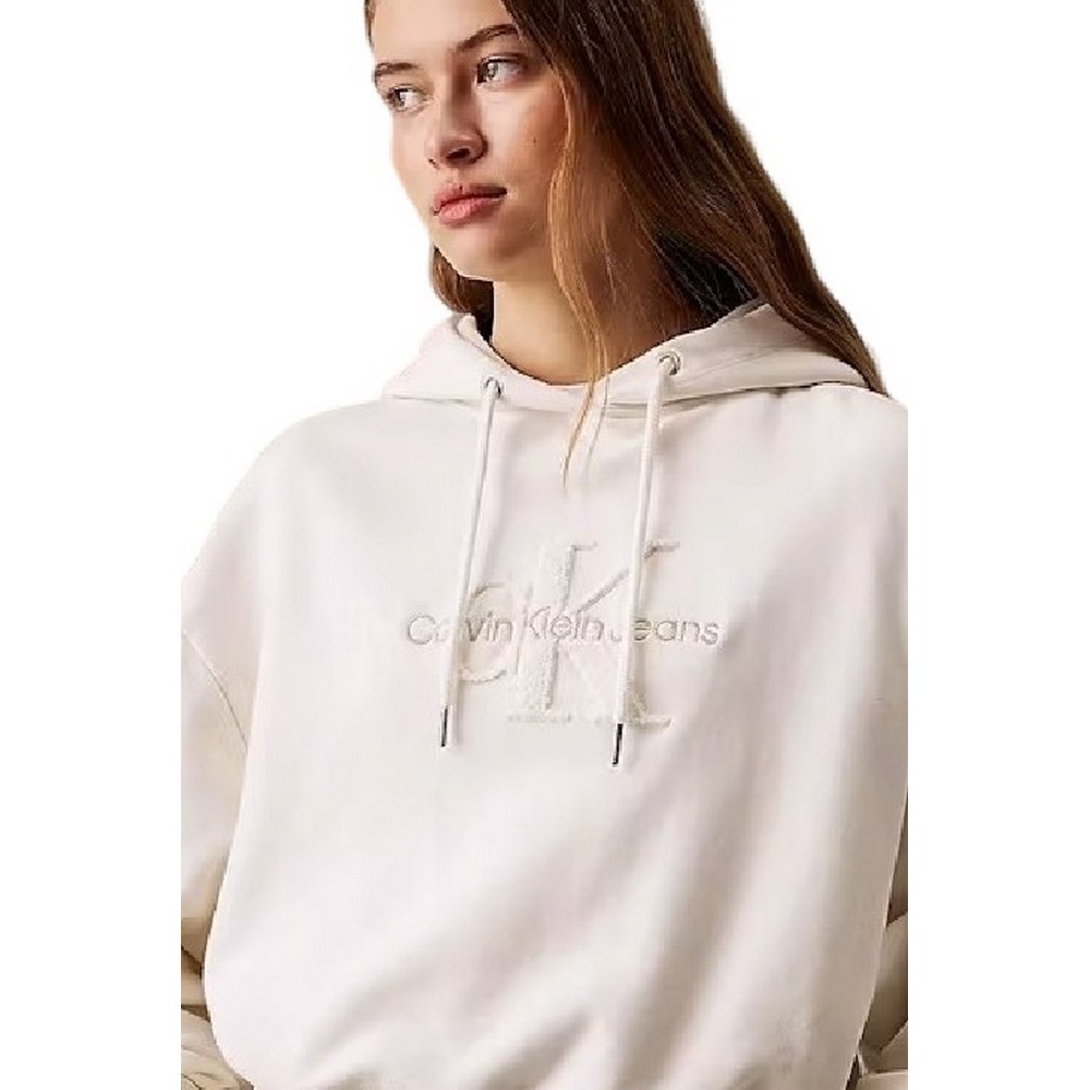 CALVIN KLEIN JEANS CHENILLE MONOLOGO HOODIE ΜΠΛΟΥΖΑ ΦΟΥΤΕΡ ΓΥΝΑΙΚΕΙΑ IVORY