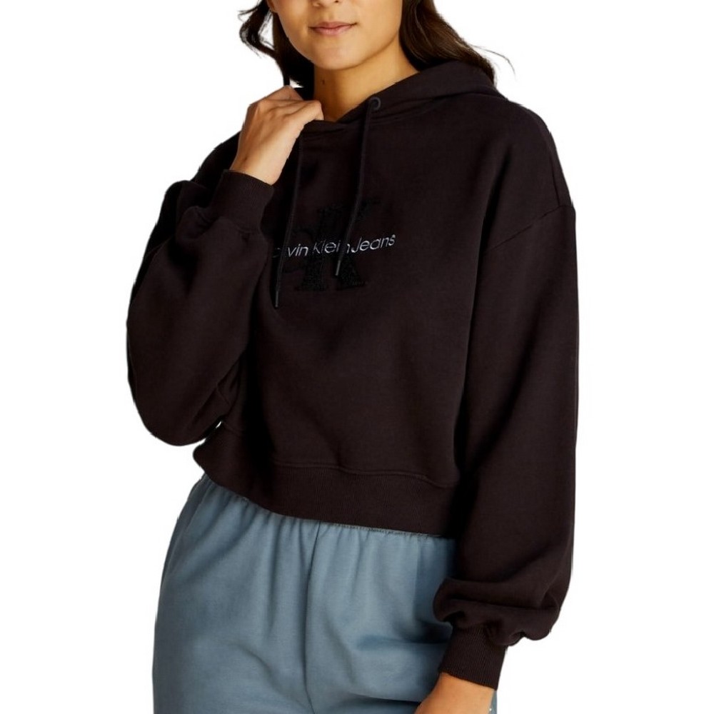 CALVIN KLEIN JEANS CHENILLE MONOLOGO HOODIE ΜΠΛΟΥΖΑ ΦΟΥΤΕΡ ΓΥΝΑΙΚΕΙΑ BLACK