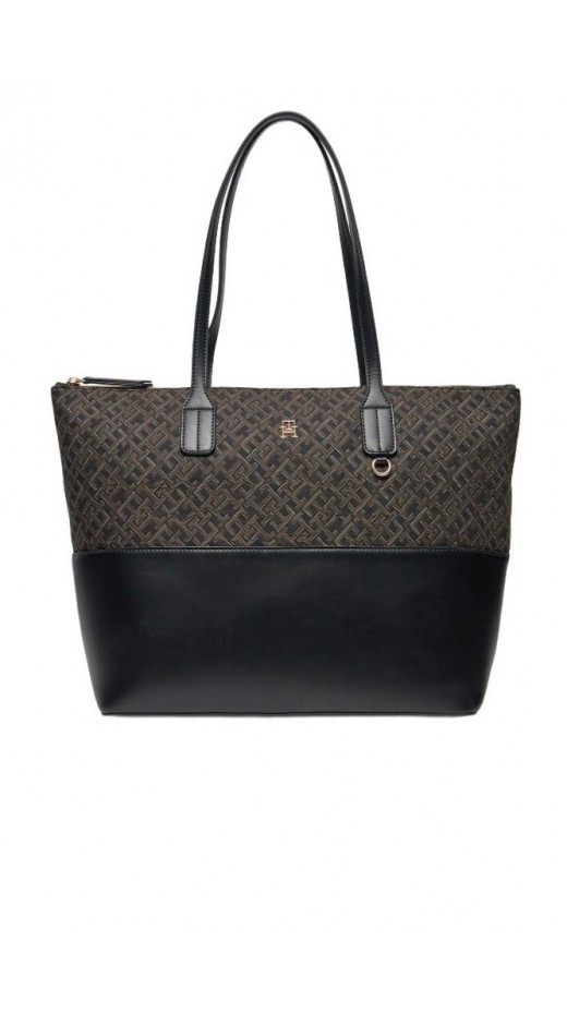 TOMMY HILFIGER JACQUARD TOTE ΤΣΑΝΤΑ ΓΥΝΑΙΚΕΙΑ BLACK