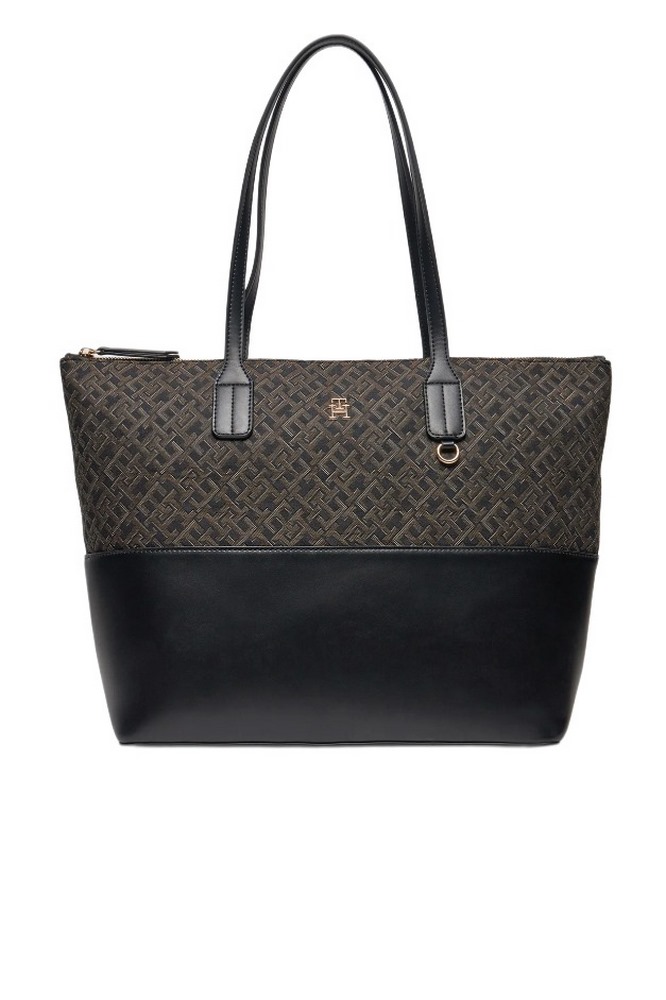 TOMMY HILFIGER JACQUARD TOTE ΤΣΑΝΤΑ ΓΥΝΑΙΚΕΙΑ BLACK