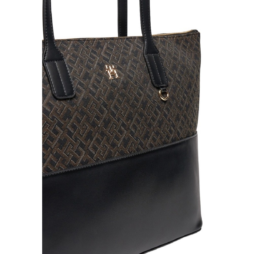 TOMMY HILFIGER JACQUARD TOTE ΤΣΑΝΤΑ ΓΥΝΑΙΚΕΙΑ BLACK