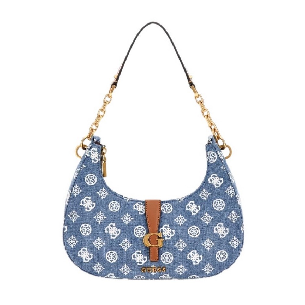 GUESS KUBA TOP ZIP SHOULDER BAG ΤΣΑΝΤΑ ΓΥΝΑΙΚΕΙΑ BLUΕ DENIM