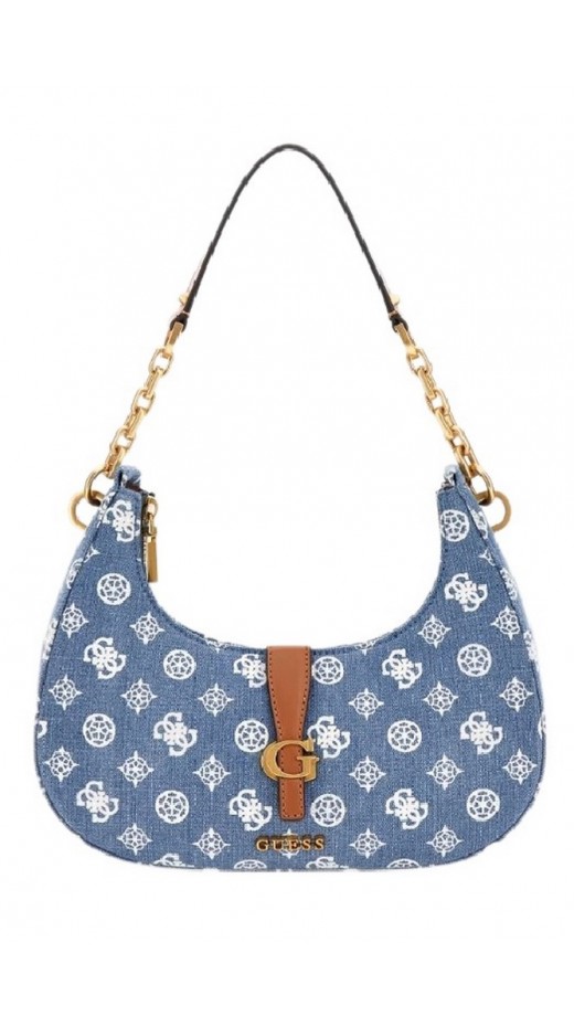 GUESS KUBA TOP ZIP SHOULDER BAG ΤΣΑΝΤΑ ΓΥΝΑΙΚΕΙΑ BLUΕ DENIM