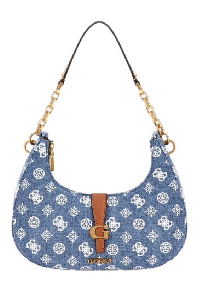 GUESS KUBA TOP ZIP SHOULDER BAG ΤΣΑΝΤΑ ΓΥΝΑΙΚΕΙΑ BLUΕ DENIM