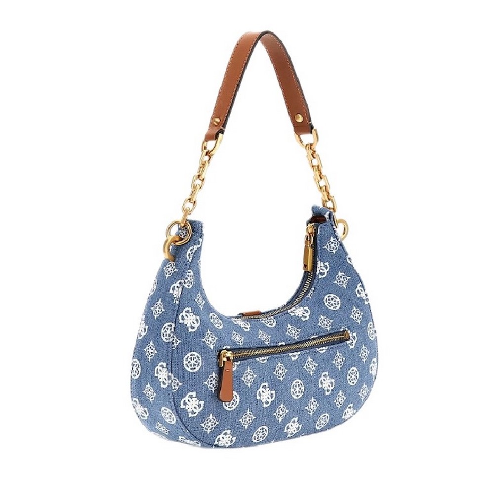 GUESS KUBA TOP ZIP SHOULDER BAG ΤΣΑΝΤΑ ΓΥΝΑΙΚΕΙΑ BLUΕ DENIM