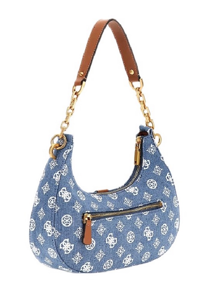 GUESS KUBA TOP ZIP SHOULDER BAG ΤΣΑΝΤΑ ΓΥΝΑΙΚΕΙΑ BLUΕ DENIM