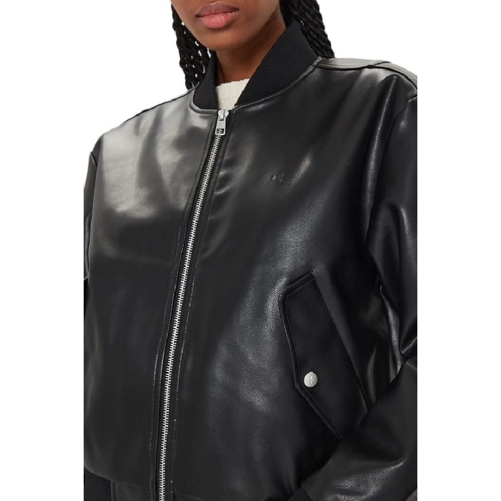 CALVIN KLEIN JEANS FAUX LEATHER BOMBER JACKET ΜΠΟΥΦΑΝ ΓΥΝΑΙΚΕΙΟ BLACK