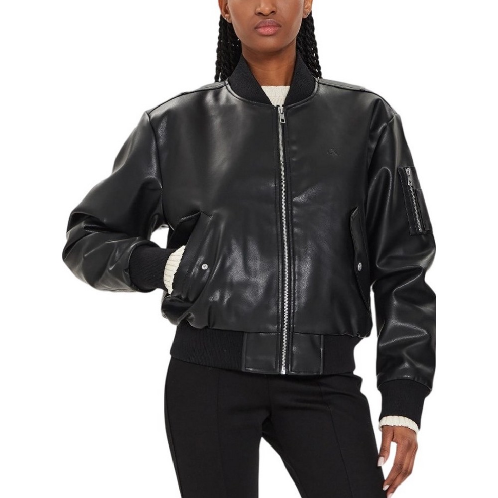 CALVIN KLEIN JEANS FAUX LEATHER BOMBER JACKET ΜΠΟΥΦΑΝ ΓΥΝΑΙΚΕΙΟ BLACK