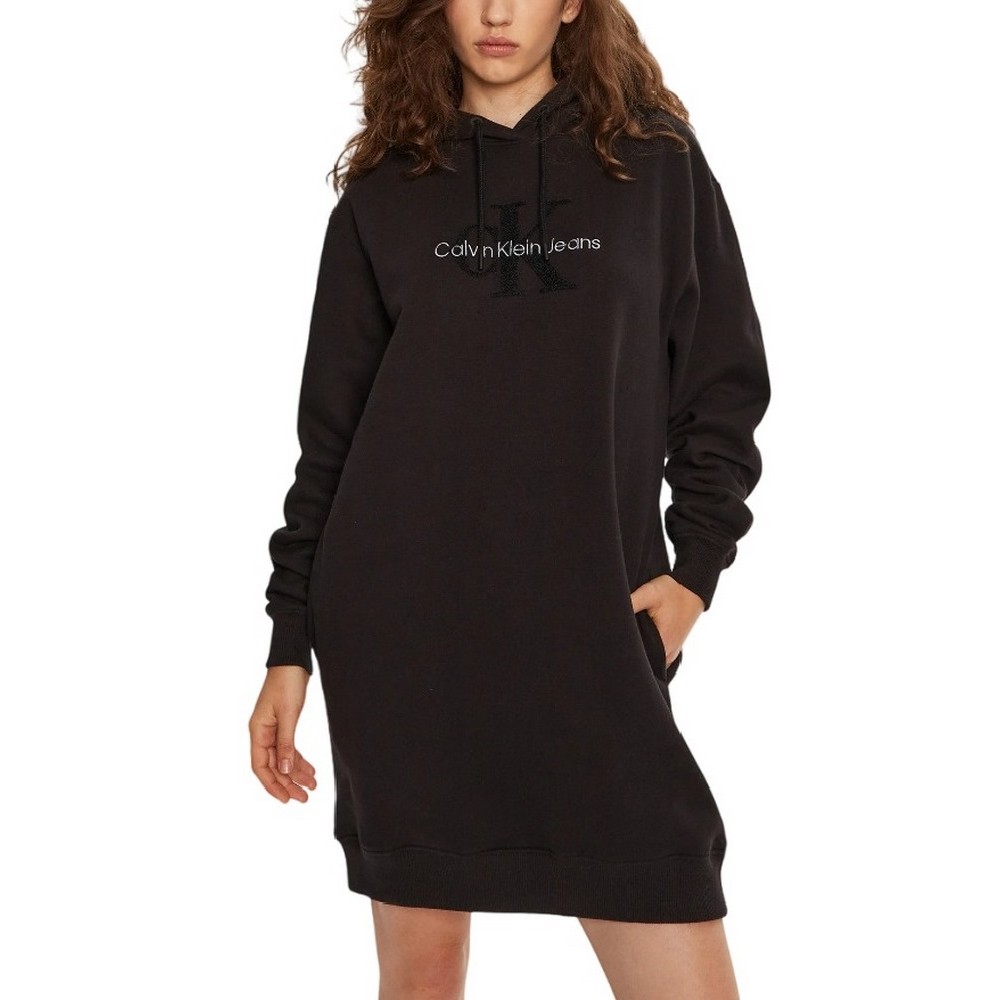 CALVIN KLEIN JEANS CHENILLE MONOLOGO HOODIE DRESS ΦΟΡΕΜΑ ΓΥΝΑΙΚΕΙΟ BLACK