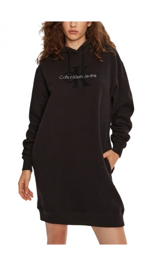 CALVIN KLEIN JEANS CHENILLE MONOLOGO HOODIE DRESS ΦΟΡΕΜΑ ΓΥΝΑΙΚΕΙΟ BLACK