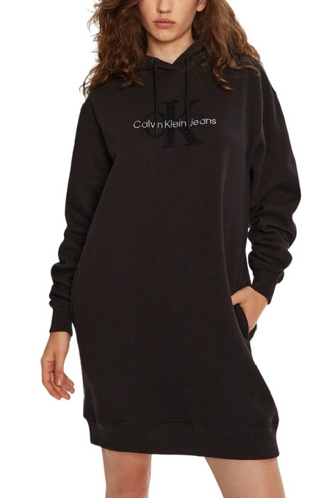 CALVIN KLEIN JEANS CHENILLE MONOLOGO HOODIE DRESS ΦΟΡΕΜΑ ΓΥΝΑΙΚΕΙΟ BLACK