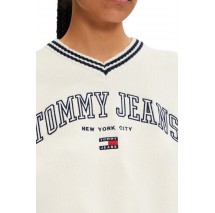 TOMMY JEANS CRP VARSITY V-NECK SWEATER ΜΠΛΟΥΖΑ ΠΛΕΚΤΗ ΓΥΝΑΙΚΕΙΑ WHITE