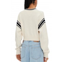 TOMMY JEANS CRP VARSITY V-NECK SWEATER ΜΠΛΟΥΖΑ ΠΛΕΚΤΗ ΓΥΝΑΙΚΕΙΑ WHITE