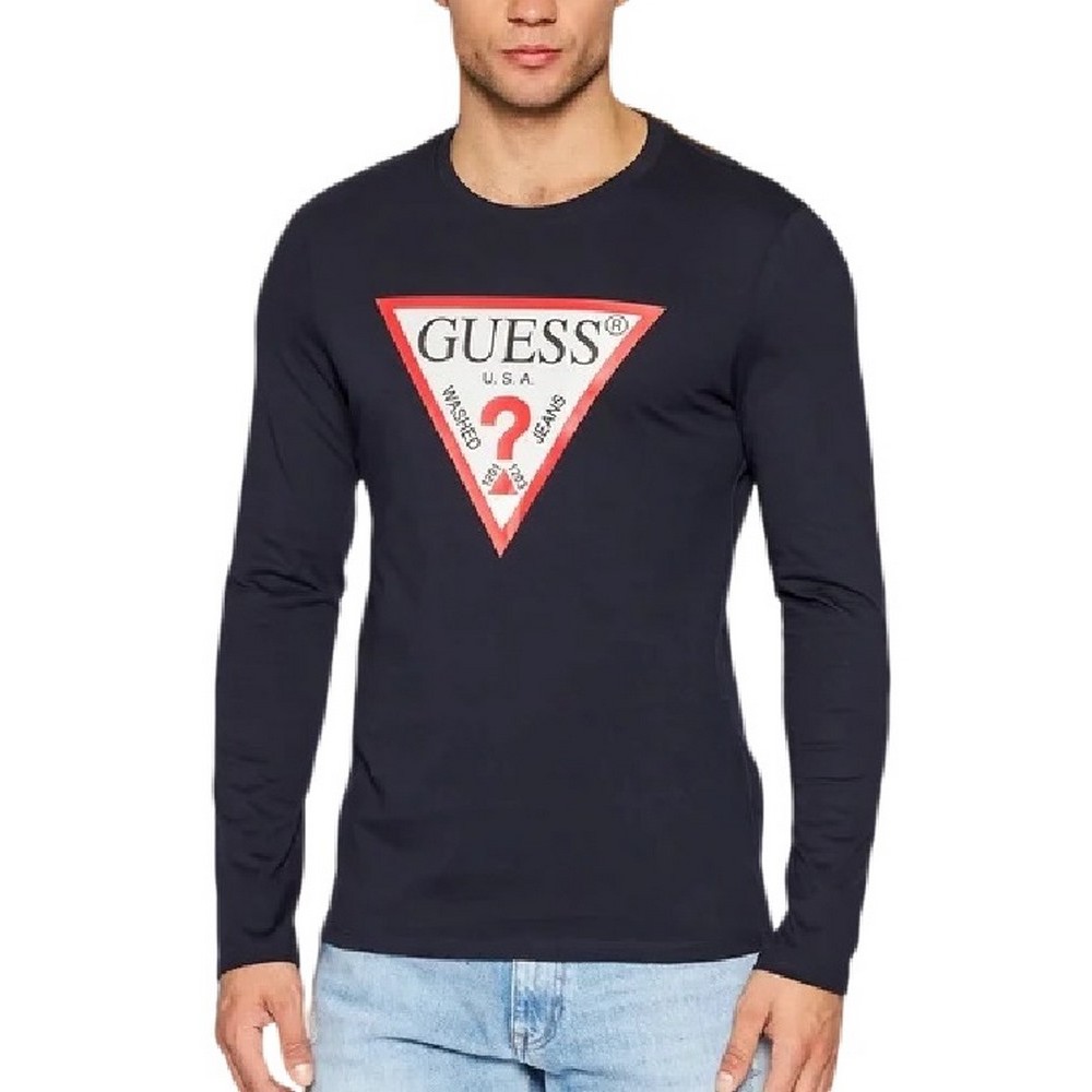 GUESS CN LS ORIGINAL LOGO TEE ΜΠΛΟΥΖΑ ΑΝΔΡΙΚΗ NAVY