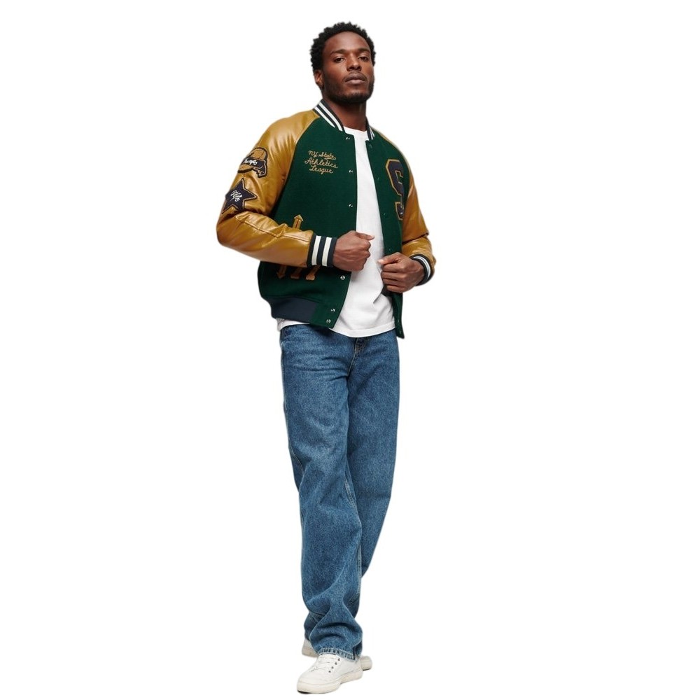 SUPERDRY D2 OVIN COLLEGE VARSITY PATCHED BOMBER ΜΠΟΥΦΑΝ ΑΝΔΡΙΚΟ GREEN