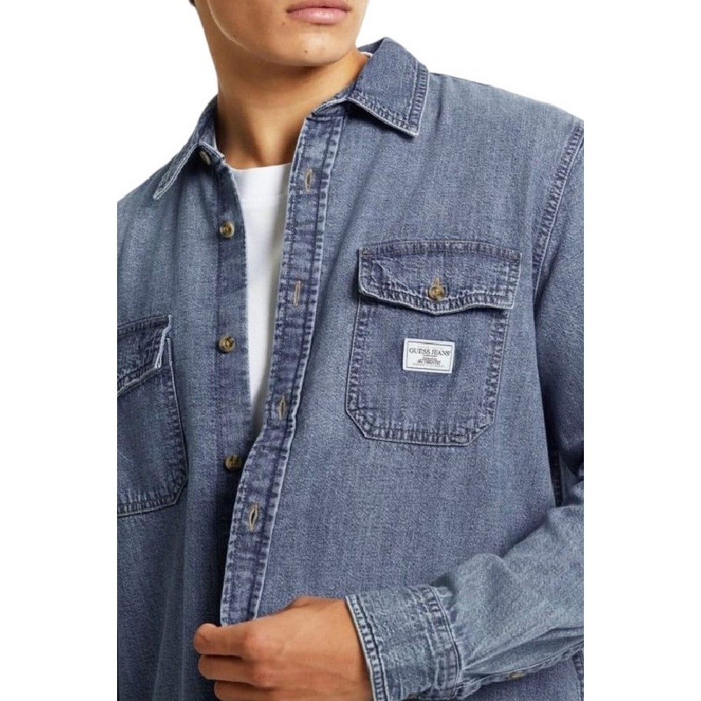 GUESS JEANS REGULAR LS DENIM ΠΟΥΚΑΜΙΣΟ ΑΝΔΡΙΚΟ BLUΕ DENIM