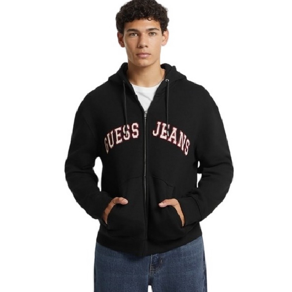 GUESS JEANS ZIP HOOD REG PATC ΖΑΚΕΤΑ ΦΟΥΤΕΡ ΑΝΔΡΙΚΗ BLACK