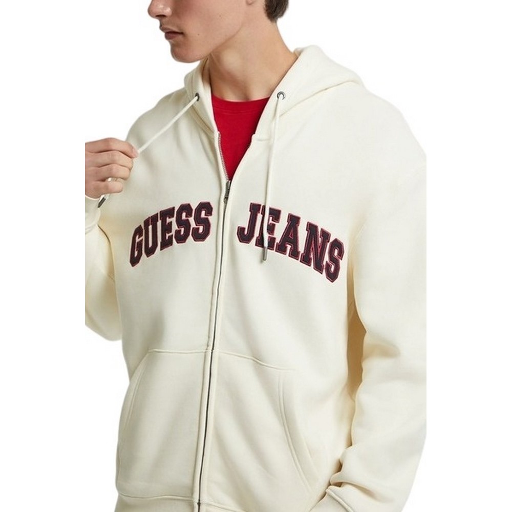 GUESS JEANS ZIP HOOD REG PATC ΖΑΚΕΤΑ ΦΟΥΤΕΡ ΑΝΔΡΙΚΗ OFF WHITE