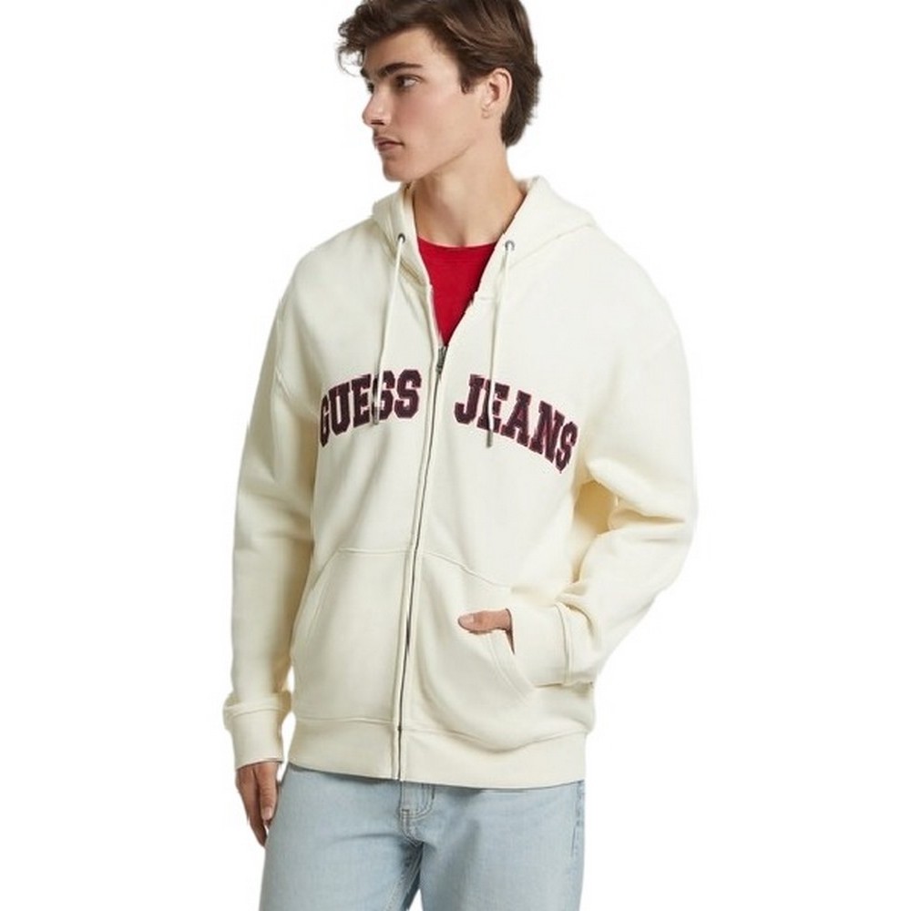 GUESS JEANS ZIP HOOD REG PATC ΖΑΚΕΤΑ ΦΟΥΤΕΡ ΑΝΔΡΙΚΗ OFF WHITE