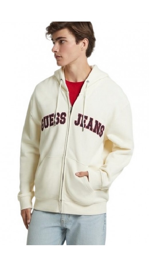 GUESS JEANS ZIP HOOD REG PATC ΖΑΚΕΤΑ ΦΟΥΤΕΡ ΑΝΔΡΙΚΗ OFF WHITE