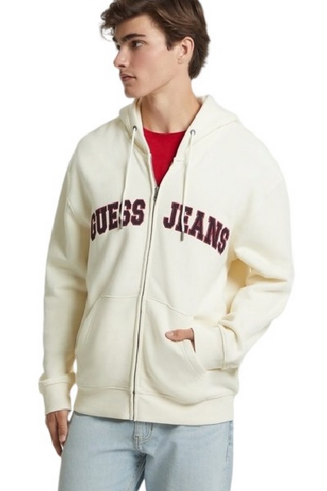 GUESS JEANS ZIP HOOD REG PATC ΖΑΚΕΤΑ ΦΟΥΤΕΡ ΑΝΔΡΙΚΗ OFF WHITE