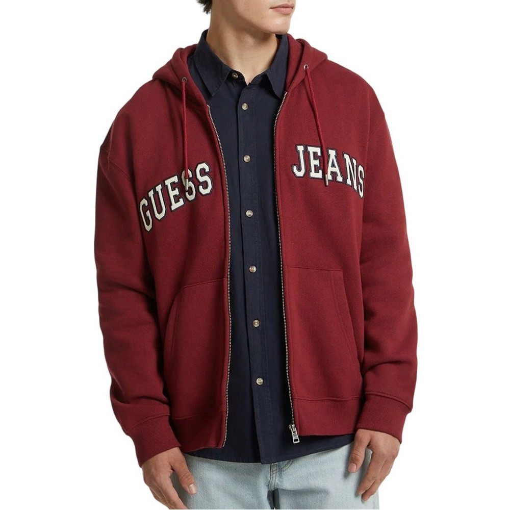 GUESS JEANS ZIP HOOD REG PATC ΖΑΚΕΤΑ ΦΟΥΤΕΡ ΑΝΔΡΙΚΗ BORDEAUX