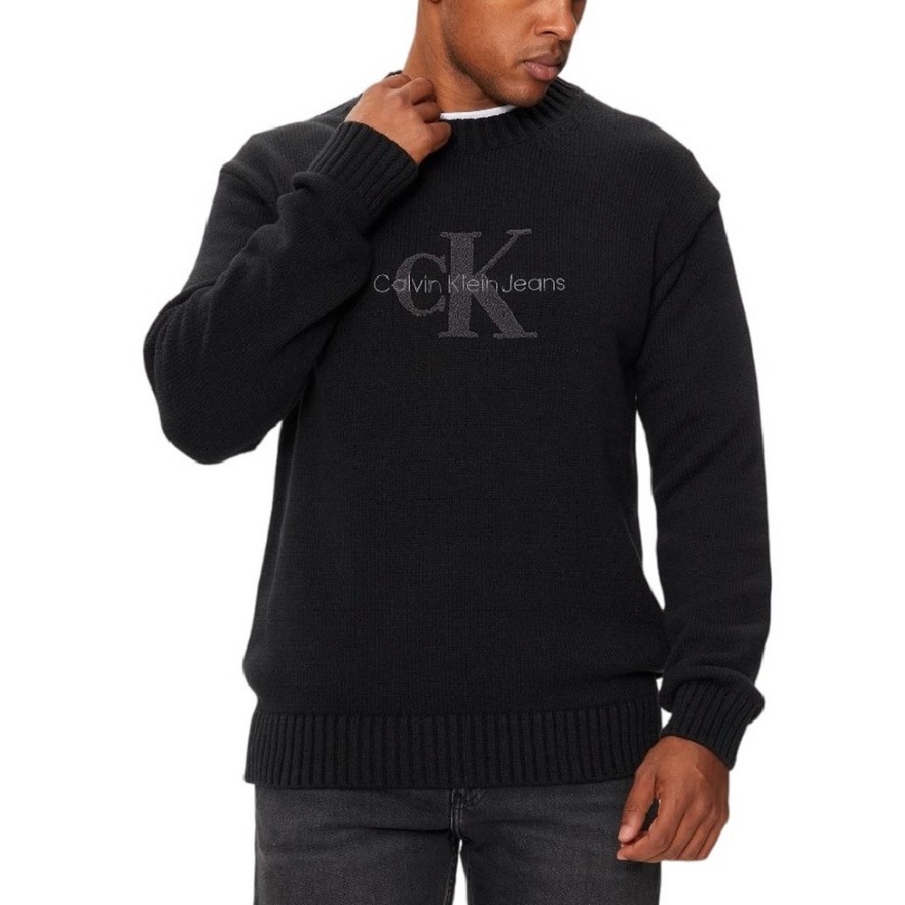 CALVIN KLEIN JEANS CHENILLE MONOLOGO SWEATER ΜΠΛΟΥΖΑ ΠΛΕΚΤΗ ΑΝΔΡΙΚΗ BLACK