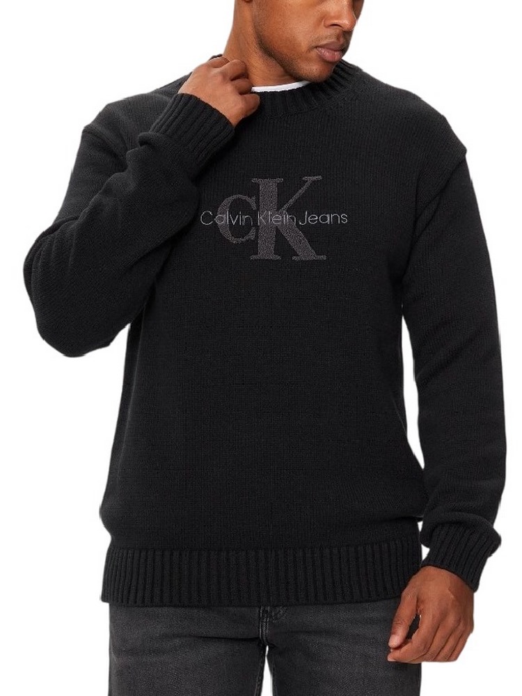 CALVIN KLEIN JEANS CHENILLE MONOLOGO SWEATER ΜΠΛΟΥΖΑ ΠΛΕΚΤΗ ΑΝΔΡΙΚΗ BLACK