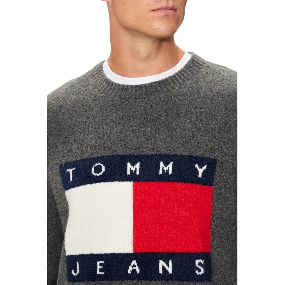 TOMMY HILFIGER REG MELANGE FLAG SWEATER ΜΠΛΟΥΖΑ ΠΛΕΚΤΗ ΑΝΔΡΙΚΗ GREY