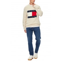 TOMMY HILFIGER REG MELANGE FLAG SWEATER ΜΠΛΟΥΖΑ ΠΛΕΚΤΗ ΑΝΔΡΙΚΗ ECRU