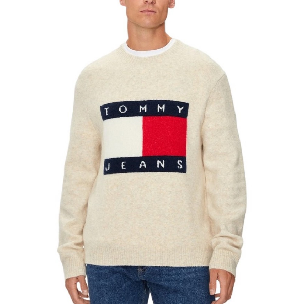 TOMMY HILFIGER REG MELANGE FLAG SWEATER ΜΠΛΟΥΖΑ ΠΛΕΚΤΗ ΑΝΔΡΙΚΗ ECRU